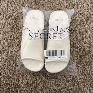 Victoria's Secret Cream Slides with Pink Logo